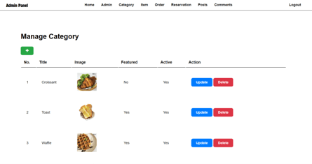 WEii Cafe admin category management table