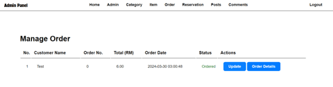 WEii Cafe admin order management page